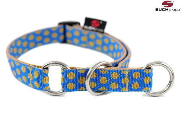 SUCHtrupp - Schlupfhalsband / Hundehalsband mit Stopp, DOTS ROYALBLUE-BEIGE Größe  S