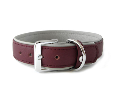 Das Lederband Halsband Amsterdam Merlot/ Grey Breite 25mm/ Länge 35cm