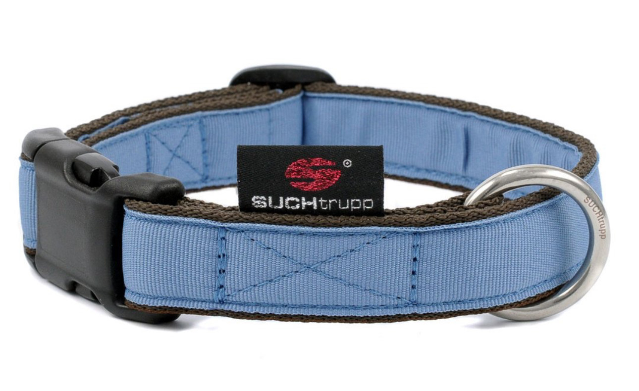 SUCHtrupp - Hundehalsband PURE GRAY - BLUE Größe M