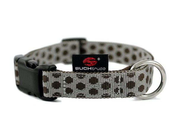 SUCHtrupp - Hundehalsband DOTS GREY-BROWN SILVER