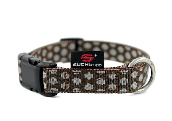 SUCHtrupp - Hundehalsband DOTS BROWN - GREY SILVER