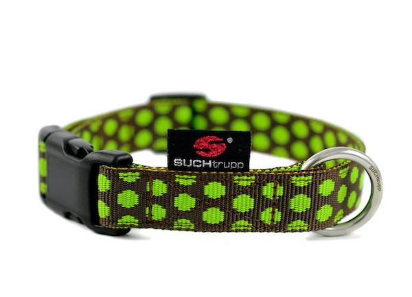 SUCHtrupp - Hundehalsband DOTS BROWN - LIMEGREEN