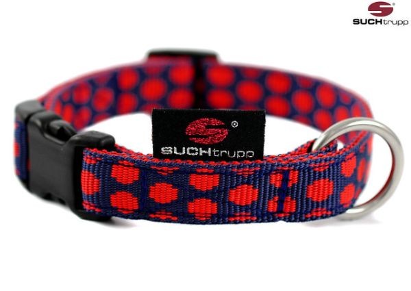 SUCHtrupp - Hundehalsband DOTS DARKBLUE-RED